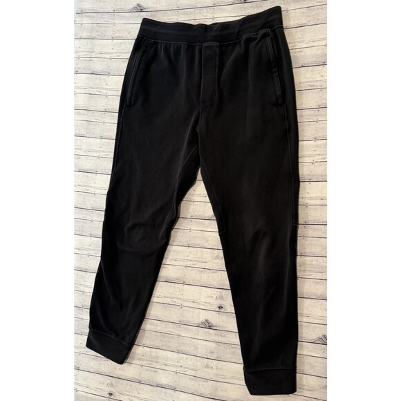 LULULEMON Mens Sweat Pants Sz L Black Jogger Tapered Zip Pockets Gym Heavyweight - Picture 2 of 16